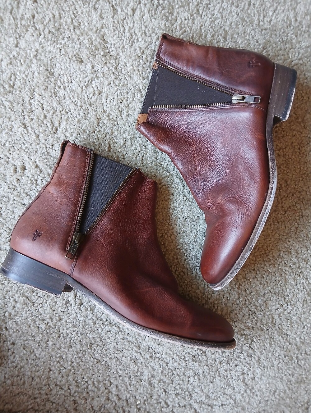 Frye Brown Leather Zip Ankle Boots